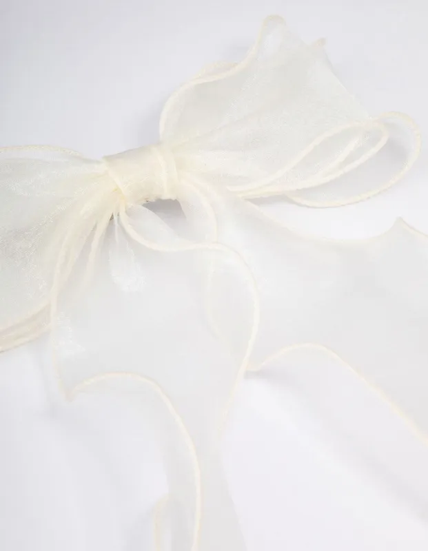 White Fabric Organza Curl Hair Bow Clip sold by lovisa