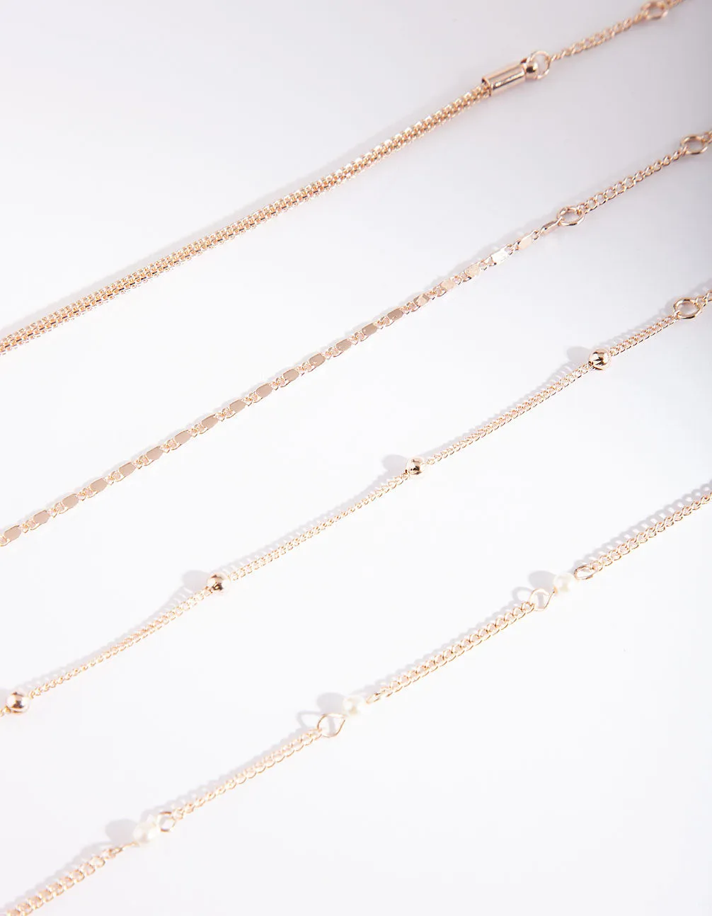 Chains Pearls Rose Gold Bracelet & Anklet 4-Pack sold by lovisa