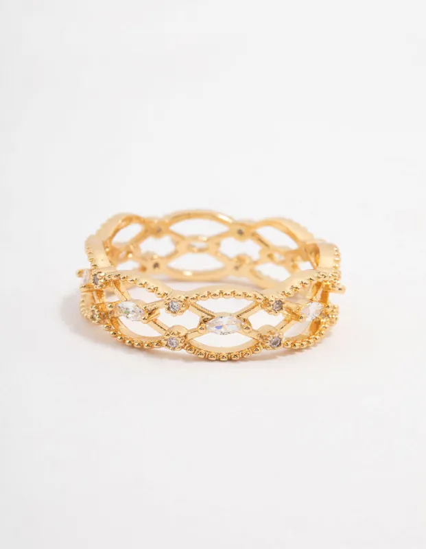 Gold Plated Marquise Band Cubic Zirconia Ring sold by lovisa