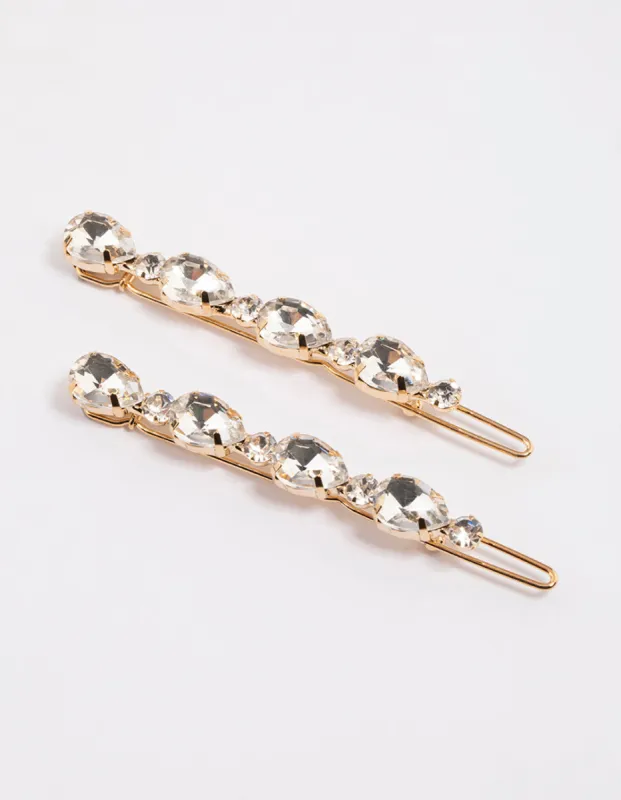 Gold Diamante Hair Clips Pack sold by lovisa
