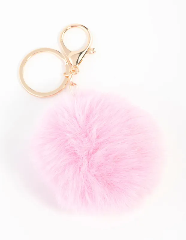 Pink Pom Pom Fabric Keychain sold by lovisa