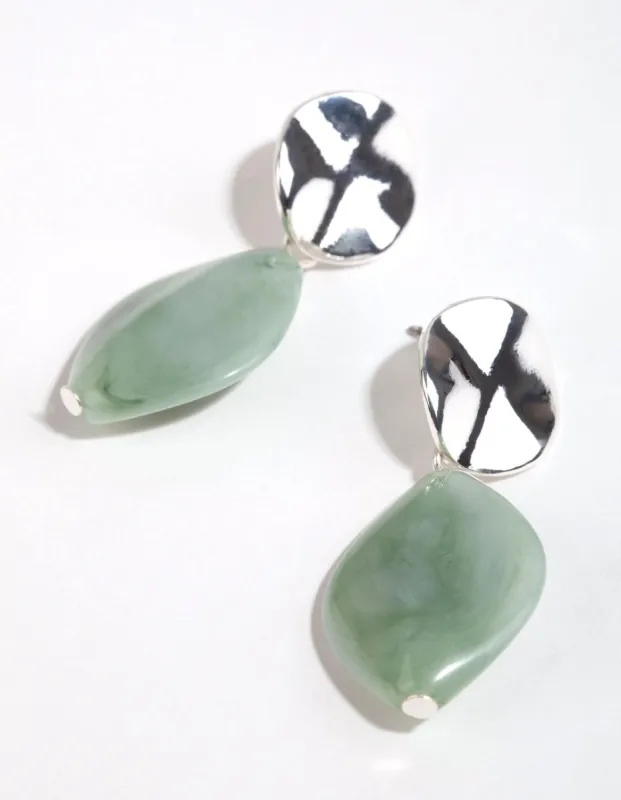 Silver Wave & Mint Bead Drop Earrings sold by lovisa