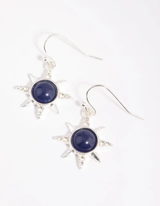 Navy Bead Silver Star Drop Earrings sold by lovisa
