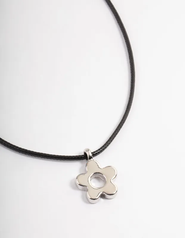 Rhodium Chunky Flower Cord Necklace sold by lovisa