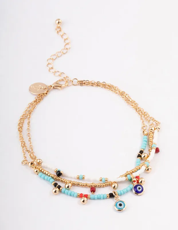 Gold Boho Evil Eye Anklet Pack sold by lovisa
