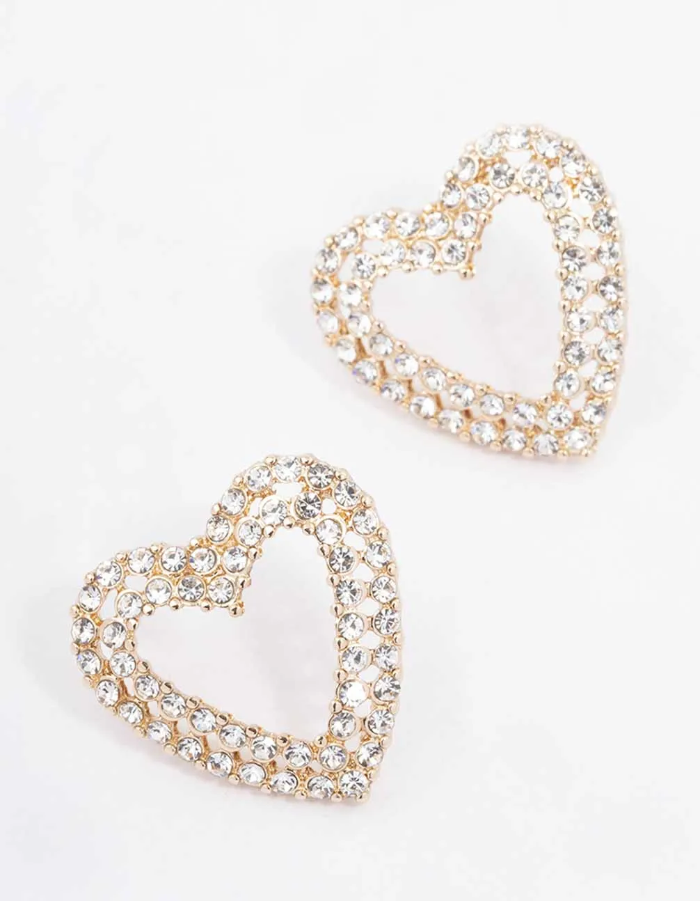 Gold Bling Heart Stud Earrings sold by lovisa