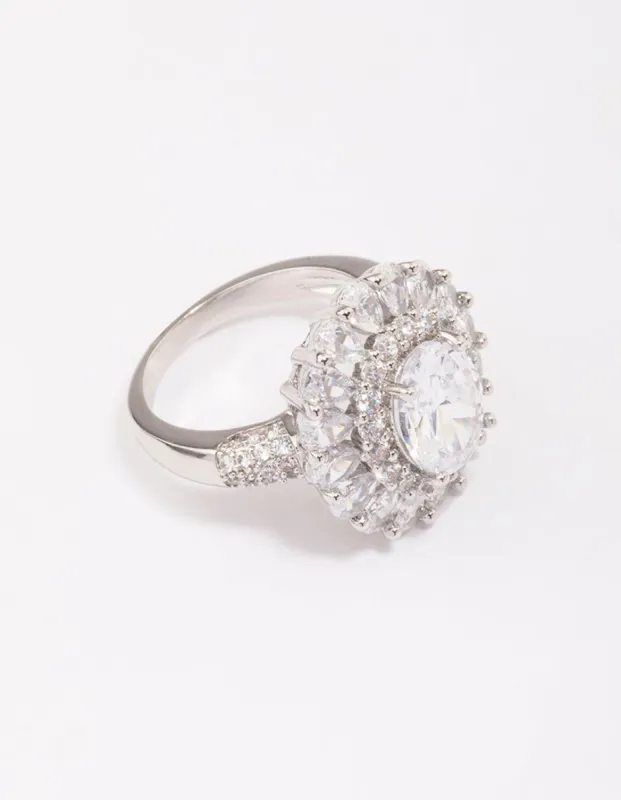 Rhodium Glistening Cubic Zirconia Oval Cocktail Ring sold by lovisa