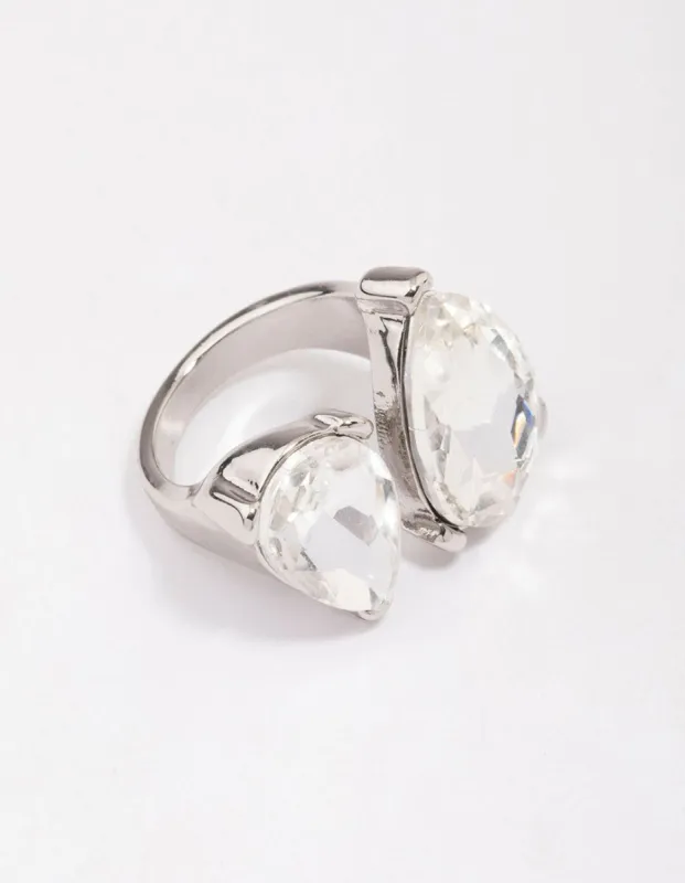 Rhodium Double Pear Crystal Ring sold by lovisa