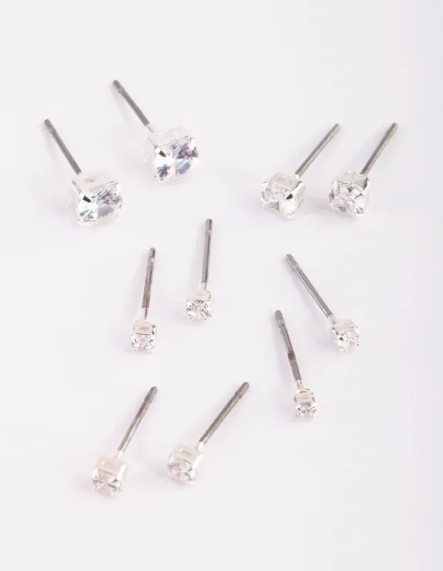 Silver Graduated Diamante Stud Earring 5-Pack made by lovisa