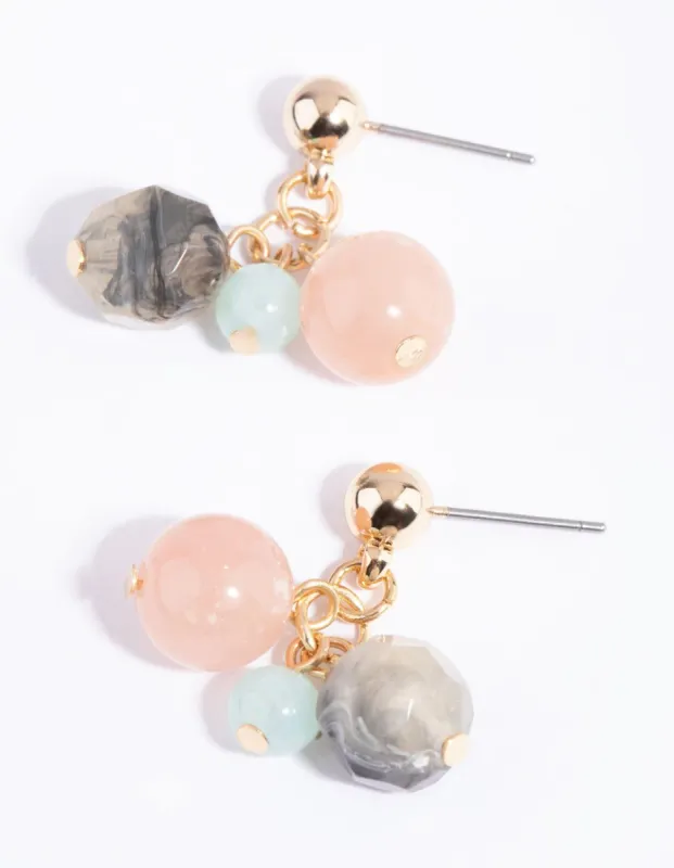 Gold Clustered Facet Bead Drop Earrings sold by lovisa