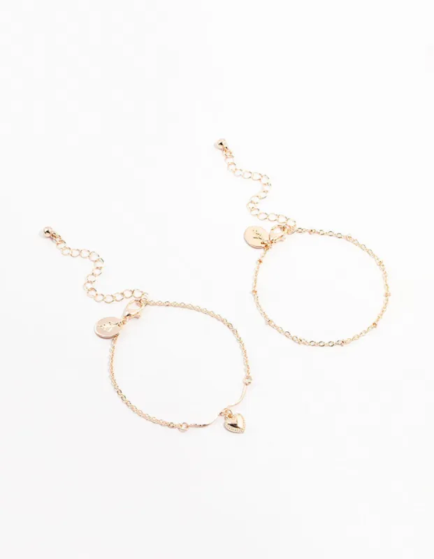 Rose Gold Puff Heart Bar Bracelets 2-Pack sold by lovisa
