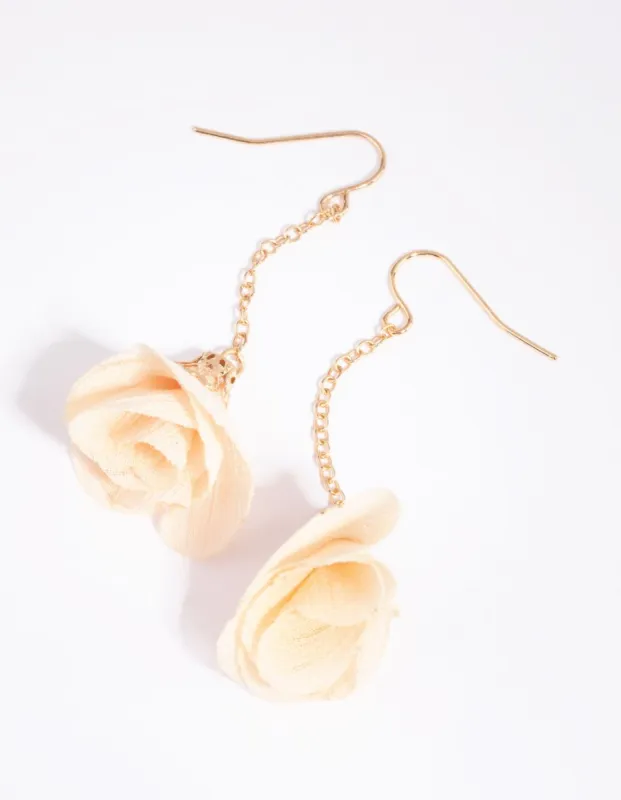 Gold & Cream Fabric Petal Earrings sold by lovisa