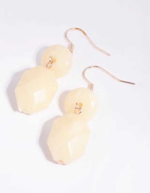 Cream Double Facet Bead Drop Earrings sold by lovisa