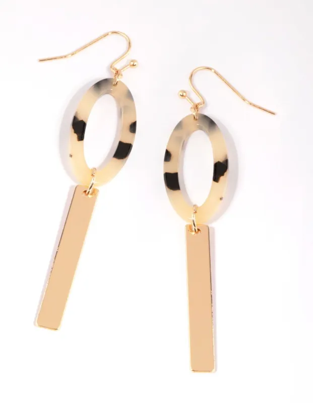 Gold Tortoiseshell Oval Acrylic Bead & Bar Earrings sold by lovisa