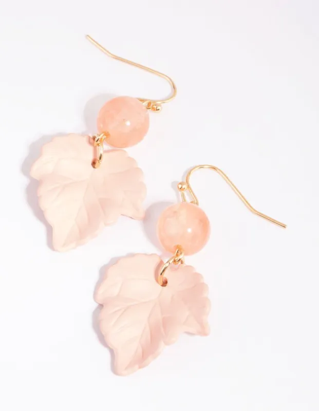Pink Ball & Leaf Drop Earrings sold by lovisa