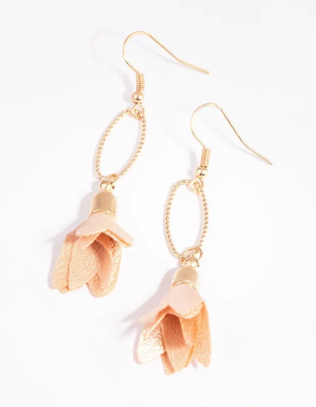 Gold & Blush Fabric Petal Earrings sold by lovisa