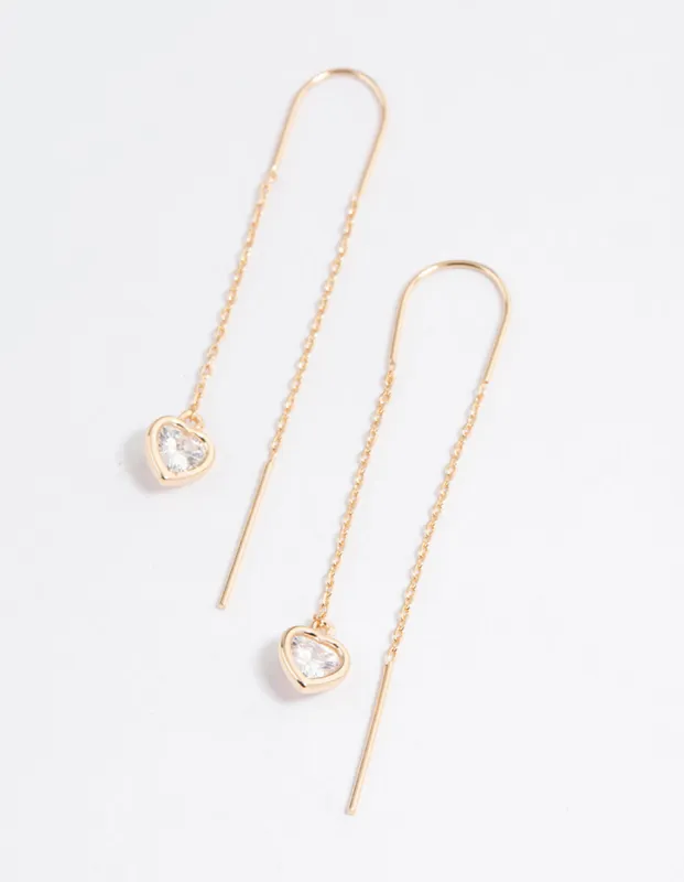 Gold Fan Heart Pendant Threader Earrings sold by lovisa