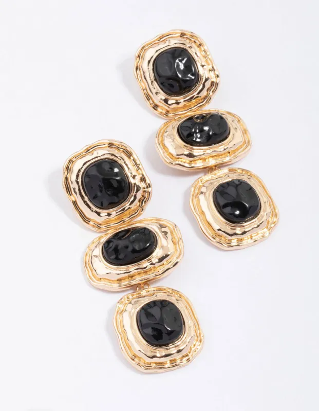 Gold & Black Molten Triple Stone Drop Earrings sold by lovisa