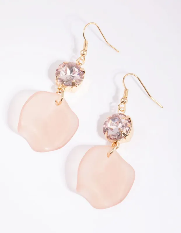 Pink Diamante & Frosted Petal Drop Earrings sold by lovisa