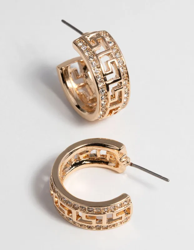 Gold Diamante Greek Key Earrings sold by lovisa
