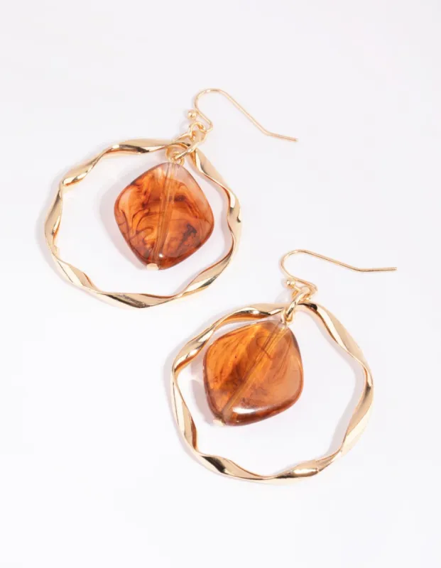 Gold Open Disc & Brown Bead Earrings sold by lovisa