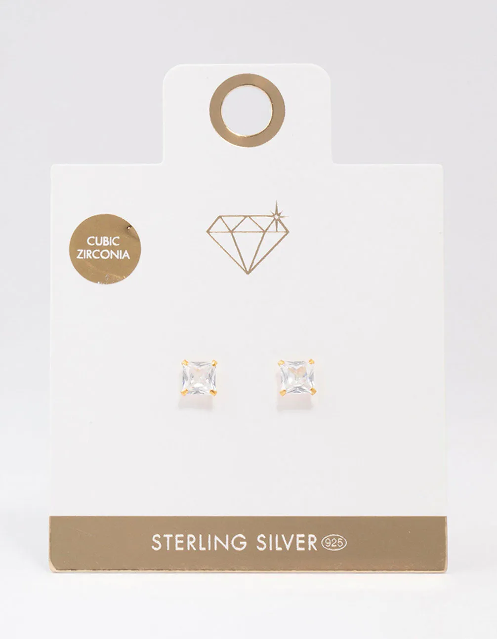 Gold Plated Sterling Silver Square Cubic Zirconia Stud Earrings 6mm sold by lovisa product image thumbnail 2