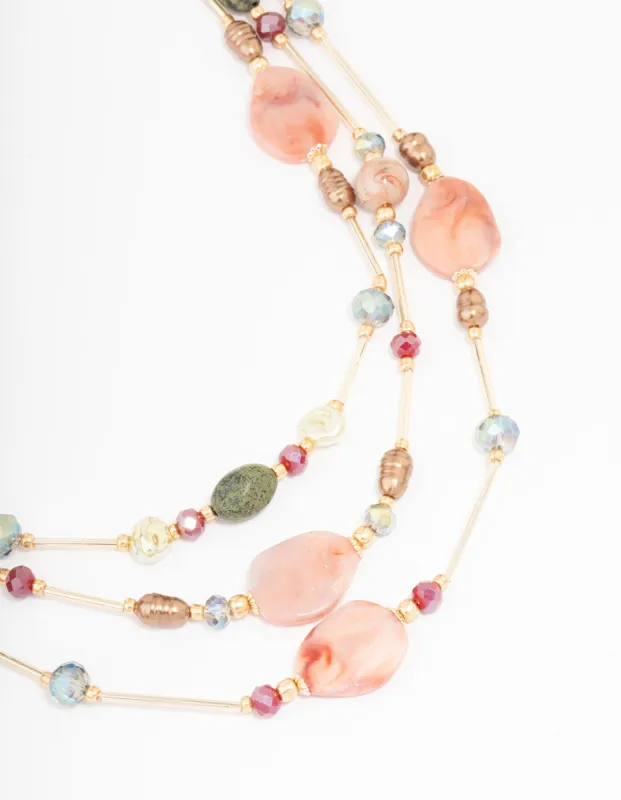 Gold Beaded Mixed Stone Layered Necklace sold by lovisa