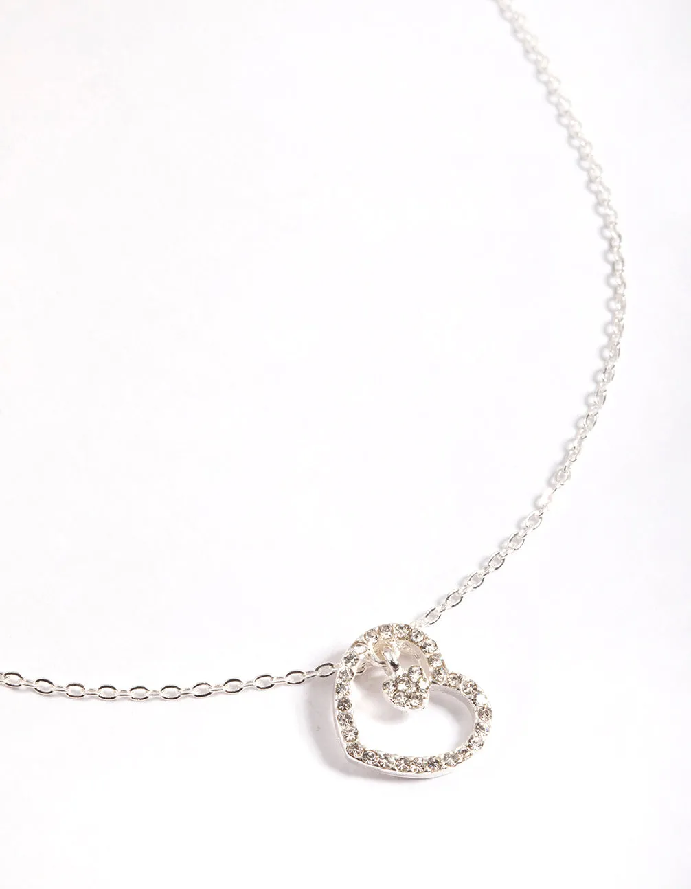 Silver Asymmetrical Diamante Heart Necklace sold by lovisa