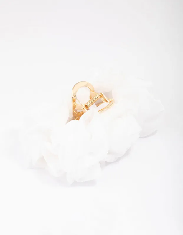 White Fabric Flower Hair Claw Clip sold by lovisa