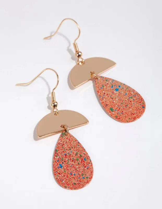 Gold Dome & Glitter Teardrop Earrings sold by lovisa