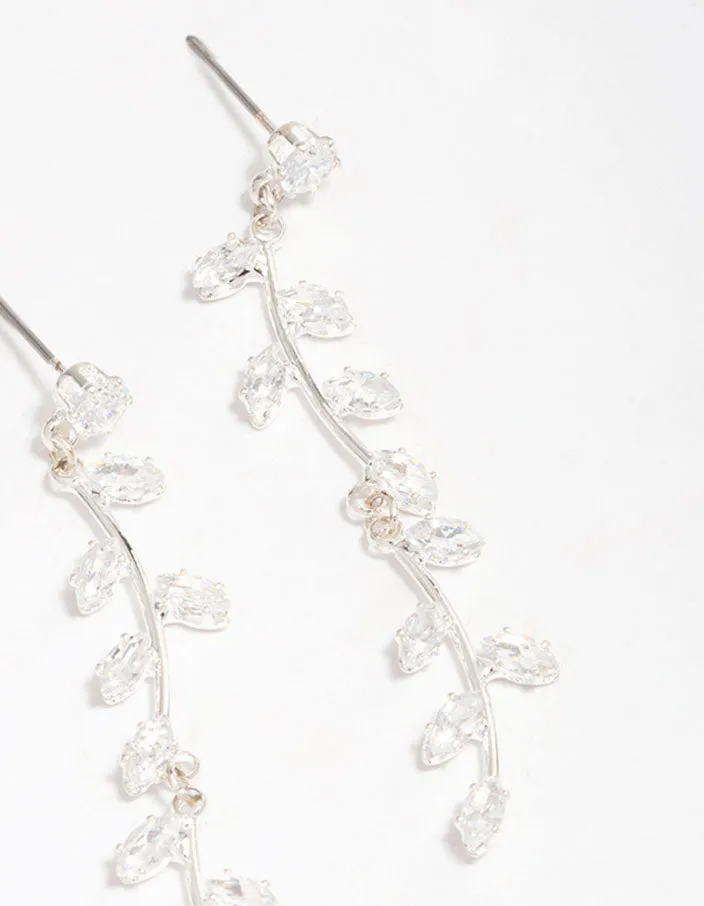 Silver Plated Long Swirling Cubic Zirconia Vine Drop Earrings sold by lovisa product image thumbnail 3