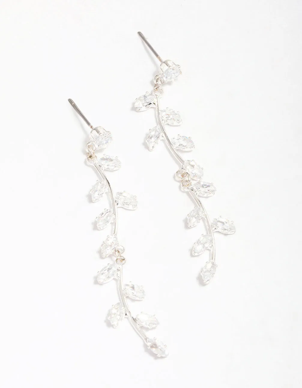 Silver Plated Long Swirling Cubic Zirconia Vine Drop Earrings sold by lovisa