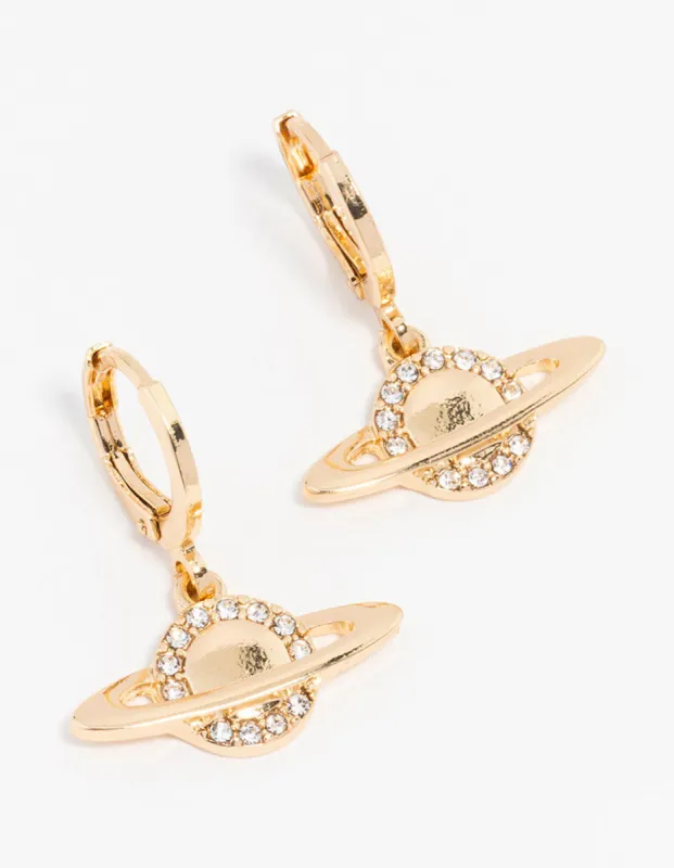 Gold Diamante Planet Huggie Drop Earrings sold by lovisa