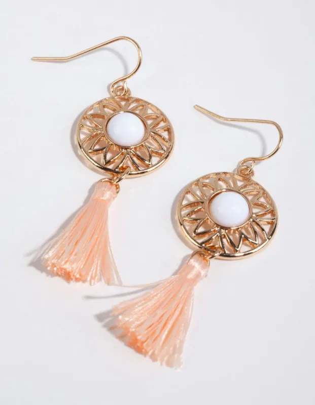 Gold Sun Disc Drop Tassel Earrings sold by lovisa