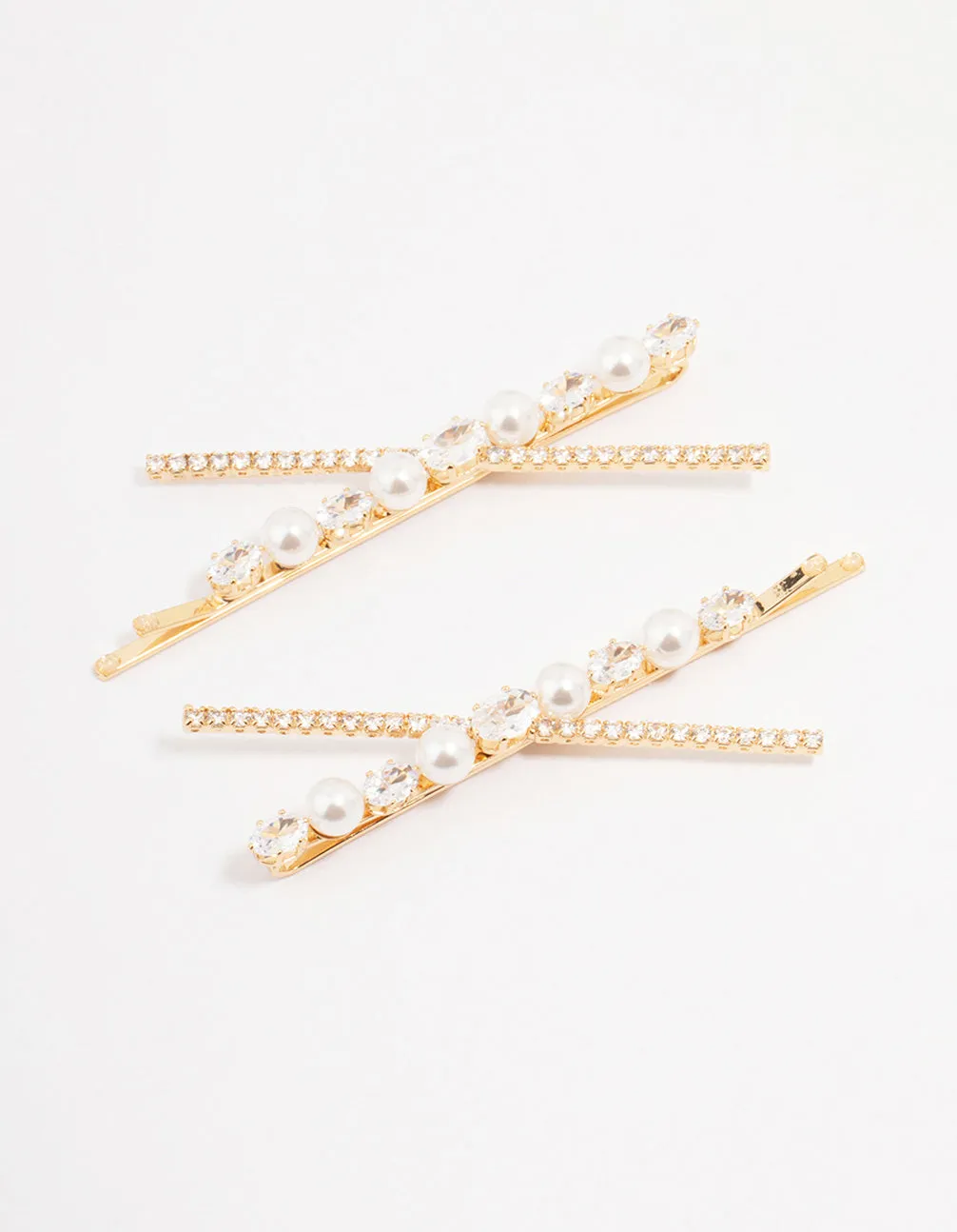 Gold Pearl & Crystal Cross Hair Clip 2-Pack sold by lovisa