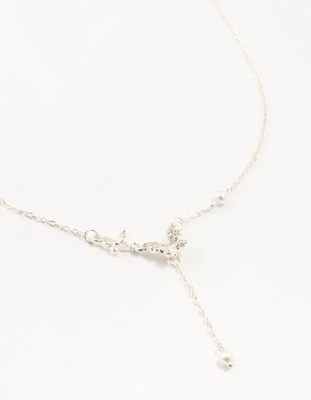 Silver Diamante Pearl Butterfly  Y-Necklace sold by lovisa