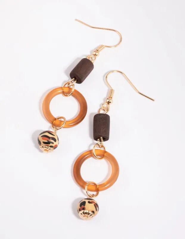 Brown Triple Bead Drop Earrings sold by lovisa