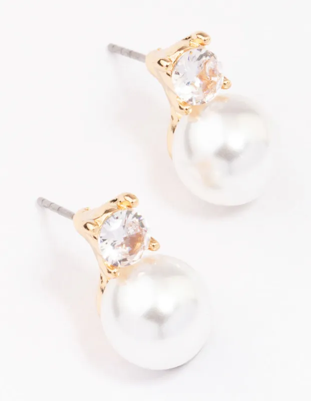 Gold Diamante & Pearl Stud Earrings sold by lovisa