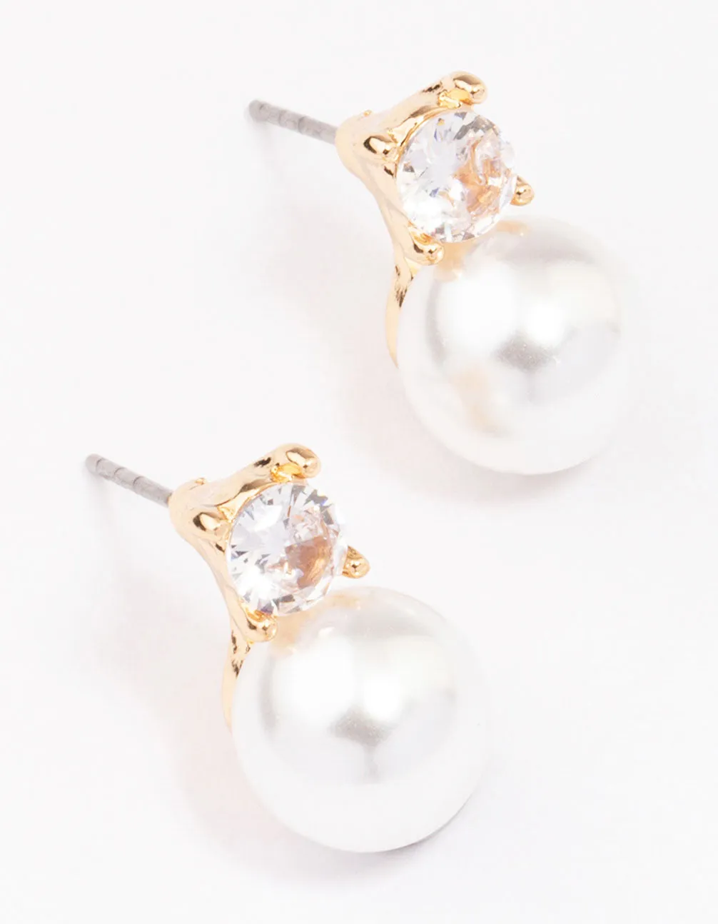 Gold Diamante & Pearl Stud Earrings sold by lovisa