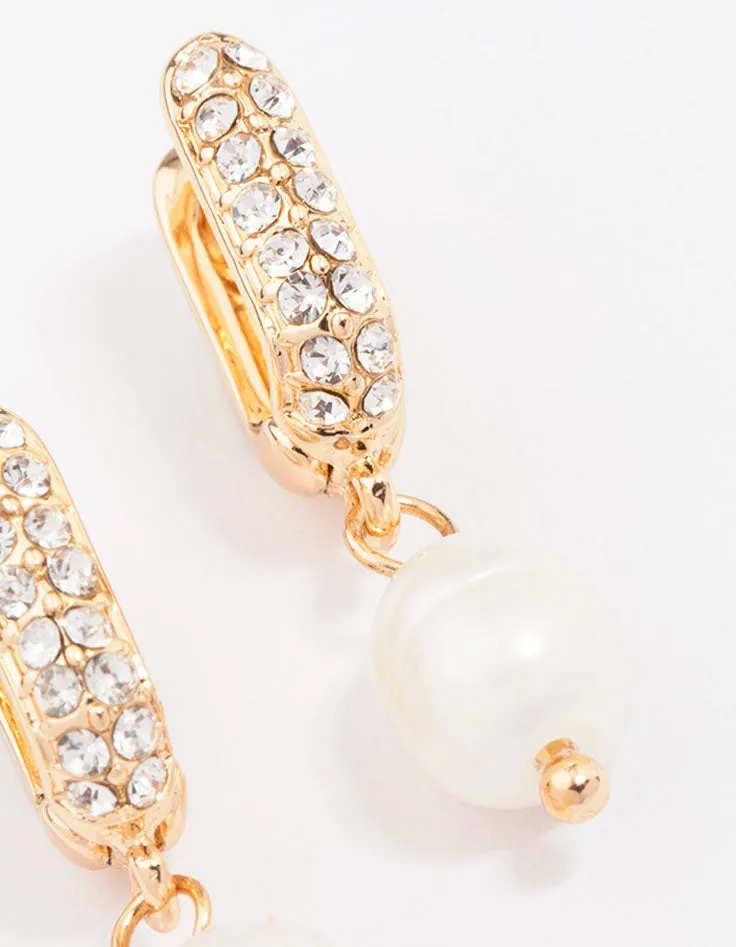 Gold Small Diamante & Pearl Drop Earrings sold by lovisa product image thumbnail 3