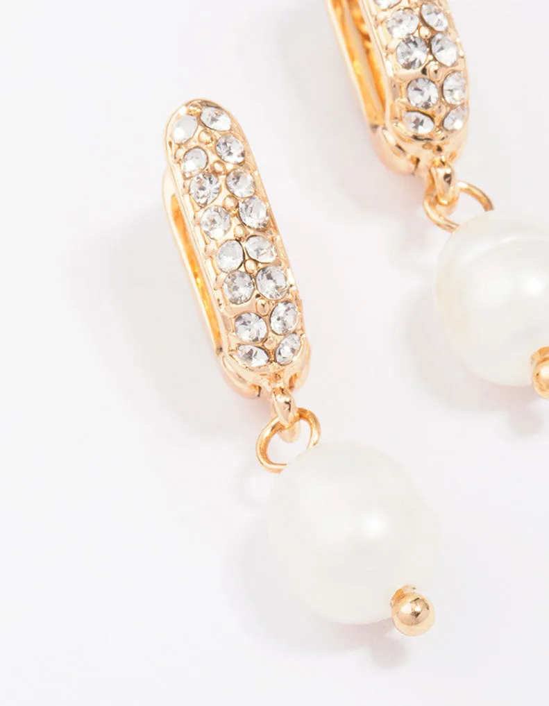 Gold Small Diamante & Pearl Drop Earrings sold by lovisa product image thumbnail 2