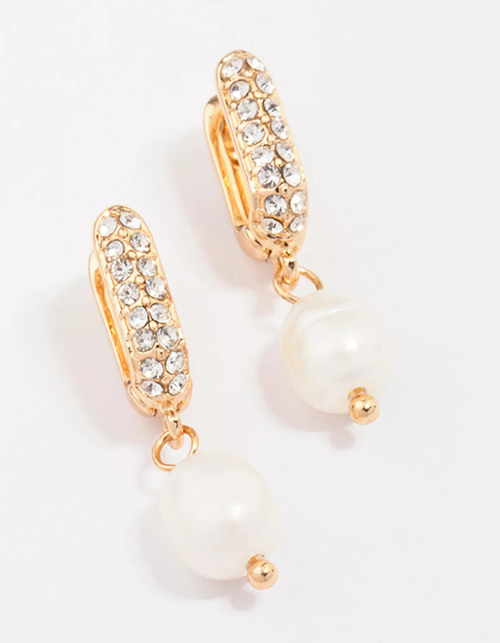 Gold Small Diamante & Pearl Drop Earrings sold by lovisa