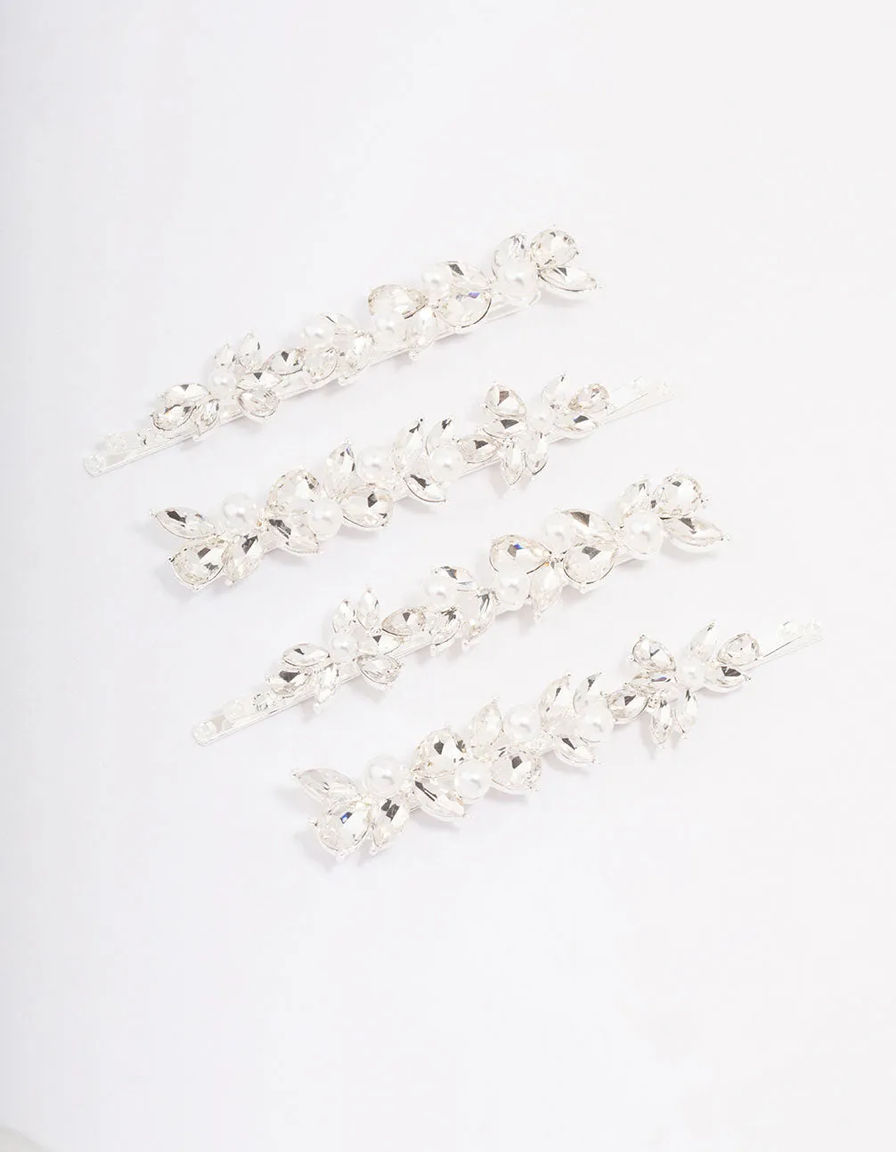 Silver Crystal & Pearl Leaf Hair Clip 4-Pack sold by lovisa