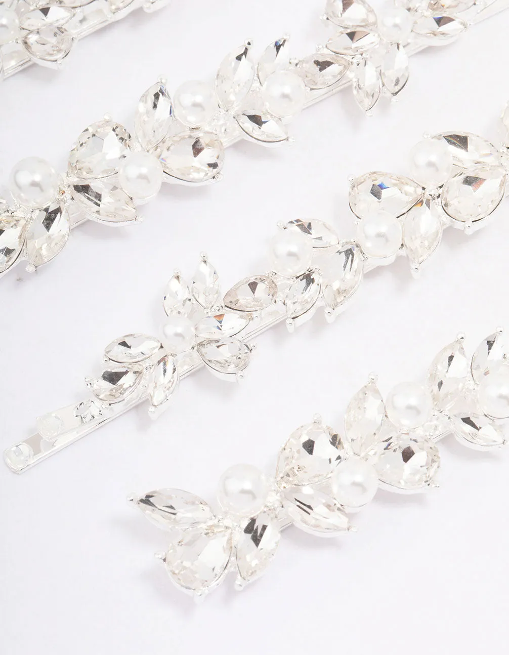 Silver Crystal & Pearl Leaf Hair Clip 4-Pack sold by lovisa product image thumbnail 3