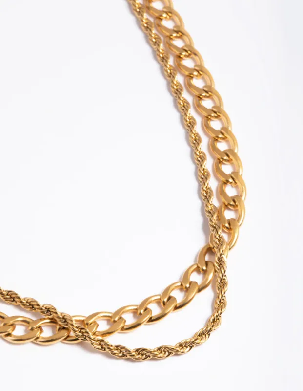 Waterproof Gold Plated Stainless Steel Twist Chain Double Layer Necklace sold by lovisa