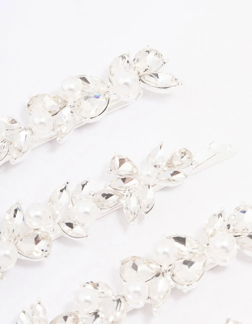 Silver Crystal & Pearl Leaf Hair Clip 4-Pack sold by lovisa product image thumbnail 2