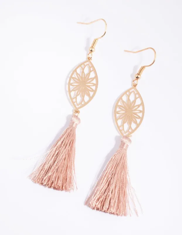 Blush Tassel & Flower Disc Drop Earrings sold by lovisa