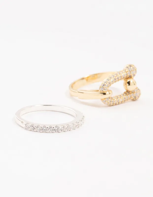 Mixed Metals Cubic Zirconia Rings 2-Pack sold by lovisa