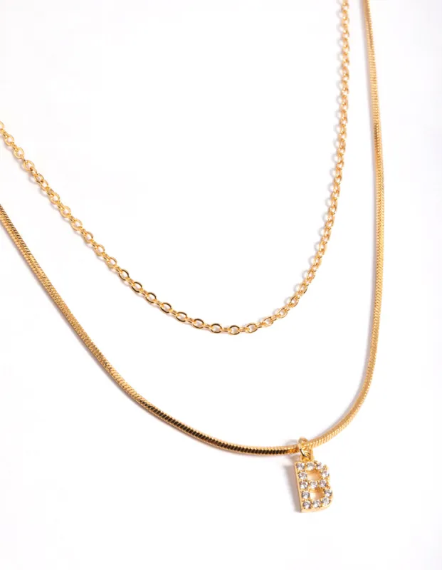 Letter B Gold Plated Layered Diamante Initial Necklace made by lovisa