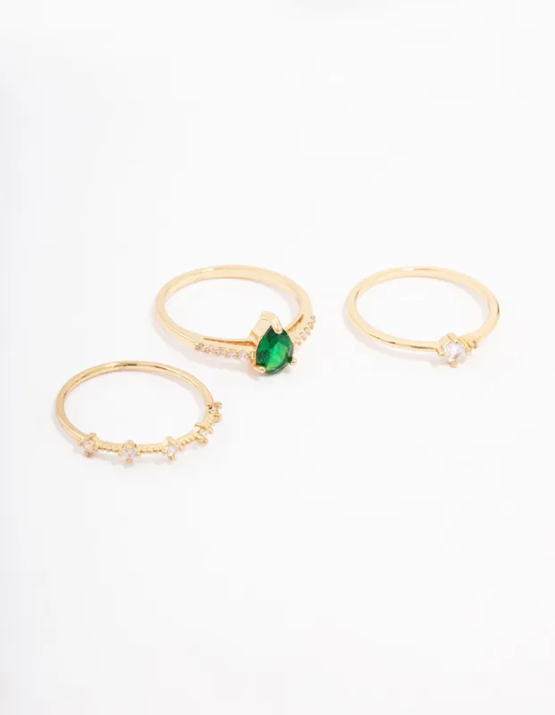 Gold Plated Elegant Pear Triple Stacking Ring sold by lovisa